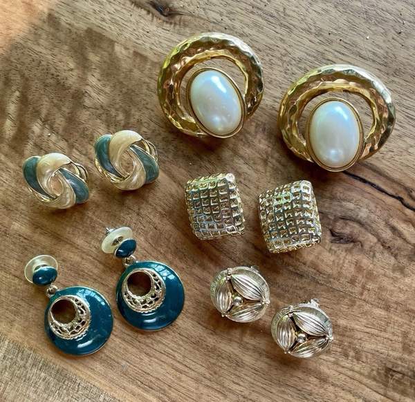 Vintage gold and teal earrings collection